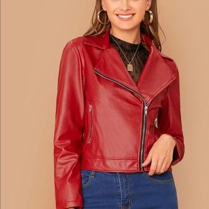 Last One SHEIN Zip Front Faux Leather Biker Jacket